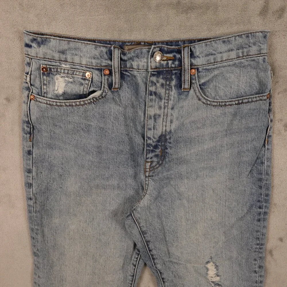 Point Sur Slouchy Boyfriend Jeans Size 27 Button Fly Distressed Light Wash Denim